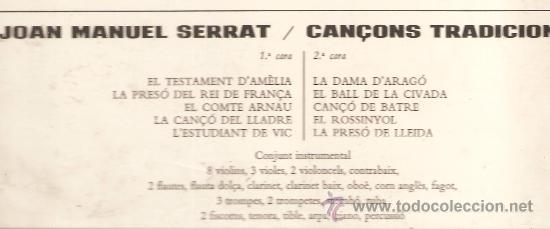 Discos de vinilo: LP JOAN MANUEL SERRAT - CAN&Ccedil;ONS TRADICIONALS - Foto 2