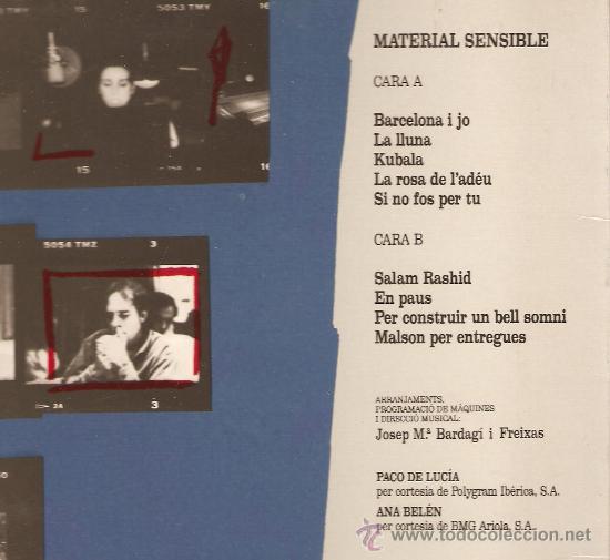 Discos de vinilo: LP JOAN MANUEL SERRAT - MATERIAL SENSIBLE - Foto 2