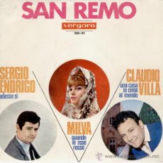 Discos de vinilo: MILVA - SERGIO ENDRIGO - CLAUDIO VILLA - SAN REMO 1966 - EP SPAIN - PRACTICAMENTE NUEVO. Lote 29966830
