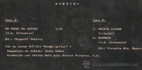 Discos de vinilo: MINI LP BURNING - NO PARES DE GRITAR - Foto 2