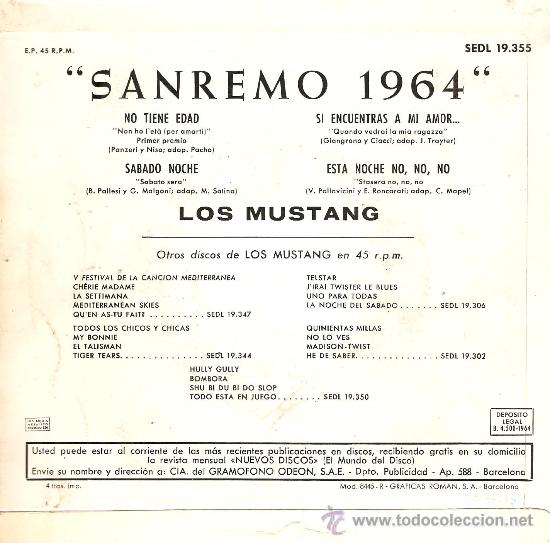 Discos de vinilo: EP LOS MUSTANG : NO TIENE EDAD + 3 - Foto 2