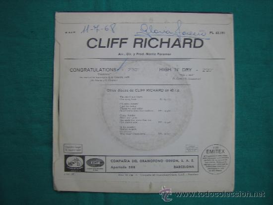 Discos de vinilo: Singels Cliff Richard. Eurovision 1968 - Foto 2