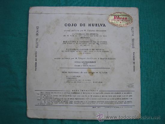 Discos de vinilo: Singels Cojo de Huelva a&ntilde;o 1958 - Foto 2