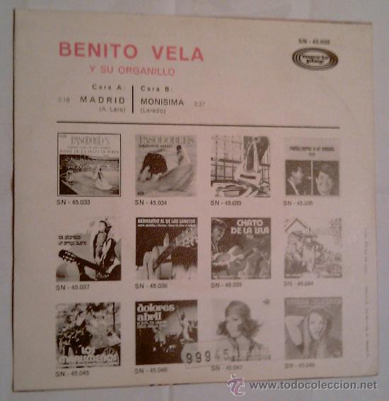 Discos de vinilo: BENITO VELA Y SU ORGANILLO. MADRID, MONISIMA - Foto 2