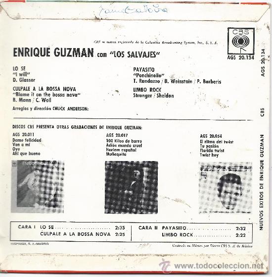 Discos de vinilo: EP- ENRIQUE GUZMAN - NUEVOS EXITOS - CBS - Foto 2