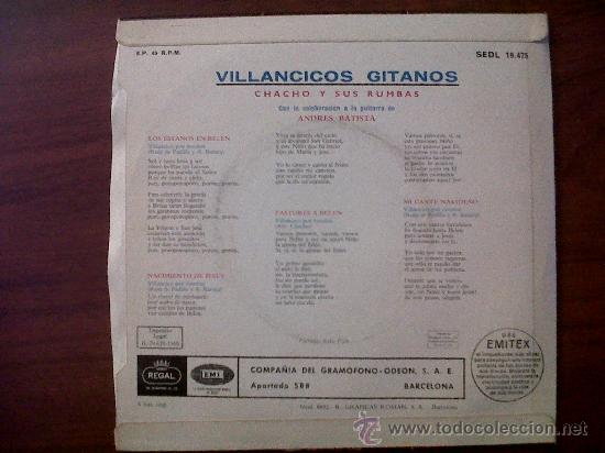Discos de vinilo: SINGLE VILLANCICOS GITANOS-CANTA CHACHO-REGAL 1965 - Foto 2