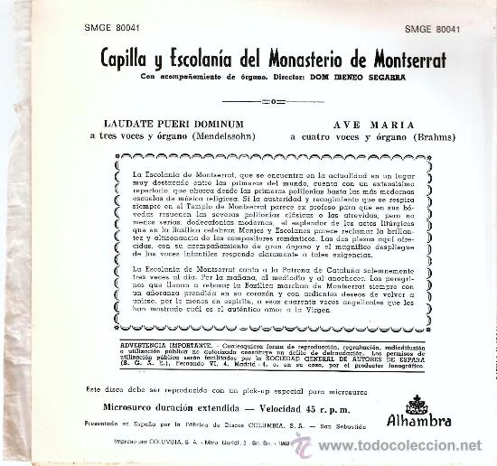 Discos de vinilo: ESCOLANIA DE MONTSERRAT A&Ntilde;O 1962 - Foto 2