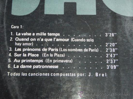 Discos de vinilo: JACQUES BREL  DISCO DE ORO  1973 - ESPA&Ntilde;A LP33 PHILIPS - Foto 3