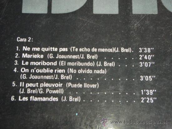 Discos de vinilo: JACQUES BREL  DISCO DE ORO  1973 - ESPA&Ntilde;A LP33 PHILIPS - Foto 4