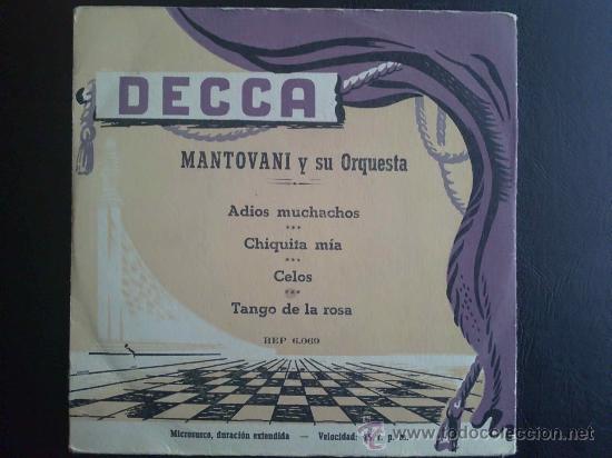 Discos de vinilo: MANTOVANI Y SU ORQUESTA - ADI&Oacute;S MUCHACHOS - EP - Foto 1