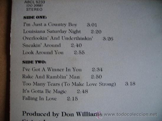 Discos de vinilo: DON WILLIAMS ---- COUNTRY BOY - Foto 2