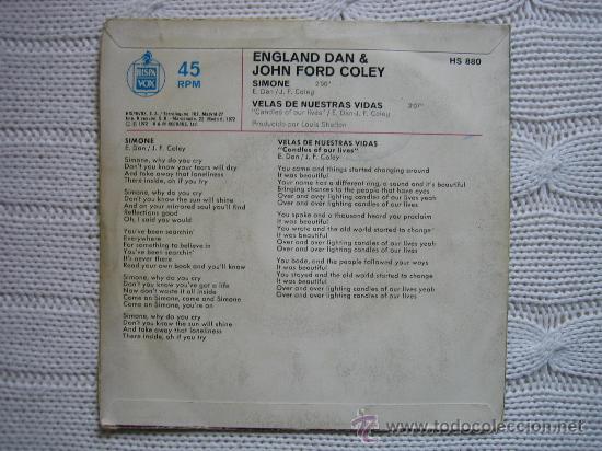 Discos de vinilo: SINGLES  ENGLAND DAN & JOHN FORD COLEY 1972 - Foto 4