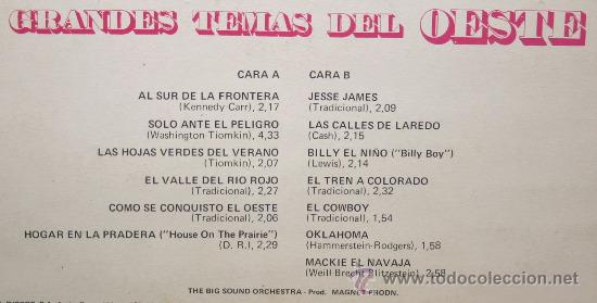 Discos de vinilo: GRANDES TEMAS DEL OESTE LP dial discos 1976 - Foto 2