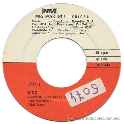 Discos de vinilo: WOX - NERVIOS - SINGLE SPAIN 1982 - EDIGSA 01S0433 - Foto 4