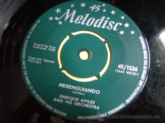 Disques de vinyle: Enrique Aviles & his Orchestra - single - Sin tambora/Merenguiando (Melodisc 1959)