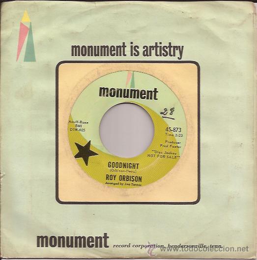 Discos de vinilo: SINGLE-ROY ORBISON-MONUMENT 873-USA-1965 - Foto 1