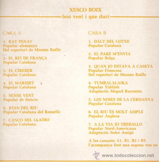 Discos de vinilo: LP XESCO BOIX : BON VENT I QUE DURI - Foto 2