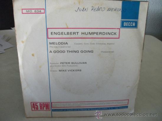 Discos de vinilo: SINGLE ENGELBERT HUMPERDINCK, MELODIA / A GOOD THING GOING, A&Ntilde;O 1968 - Foto 2