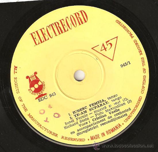 Discos de vinilo: ANTIGUO SINGLE RUMANES, CRIPTIAN VASILE, CONSERVACION FUNDA NORMAL DISCO COMO NUEVO - Foto 2