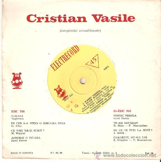 Discos de vinilo: ANTIGUO SINGLE RUMANES, CRIPTIAN VASILE, CONSERVACION FUNDA NORMAL DISCO COMO NUEVO - Foto 4