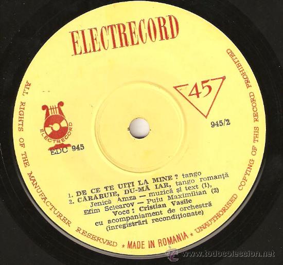 Discos de vinilo: ANTIGUO SINGLE RUMANES, CRIPTIAN VASILE, CONSERVACION FUNDA NORMAL DISCO COMO NUEVO - Foto 3