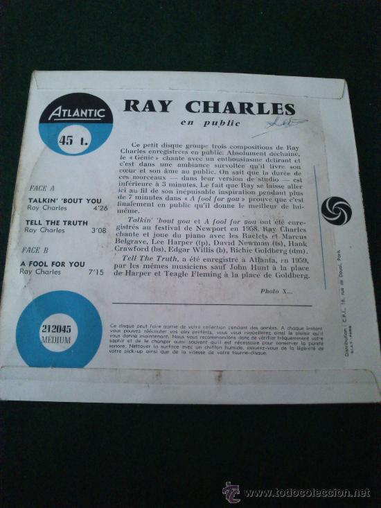 Discos de vinilo: Antiguo Single En Public.... Ray Charles. Francia, Atlantic 212045 Medium. - Foto 3