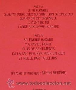 Discos de vinilo: MICHEL BERGER - DIFFERENCES - LP - APACHE 1985 GERMANY - NUEVO / MINT - Foto 3