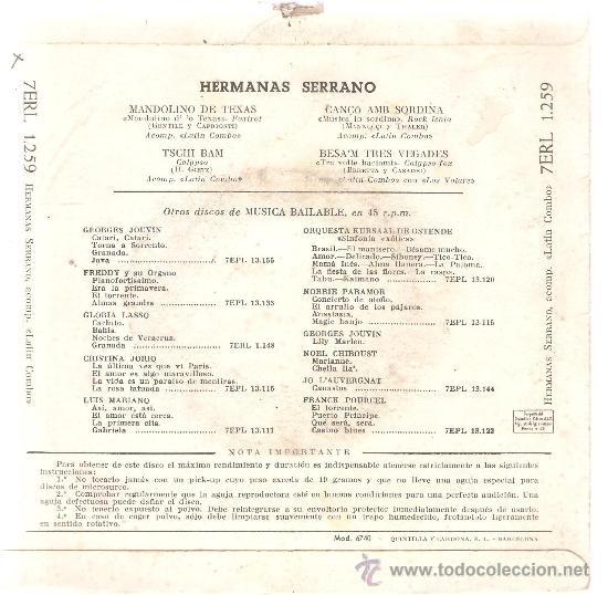 Discos de vinilo: EP HERMANAS SERRANO : MANDOLINO DE TEXAS  (EN CATALAN ) - Foto 2