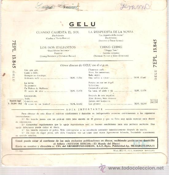 Discos de vinilo: EP GELU : CUANDO CALIENTA EL SOL - Foto 2
