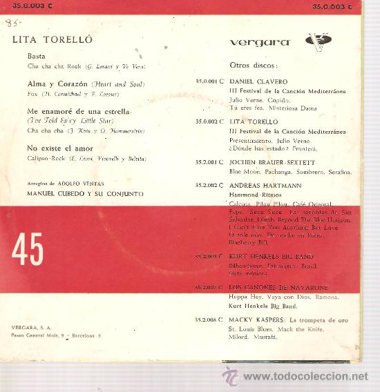 Discos de vinilo: EP LITA TORELLO : BASTA - Foto 2