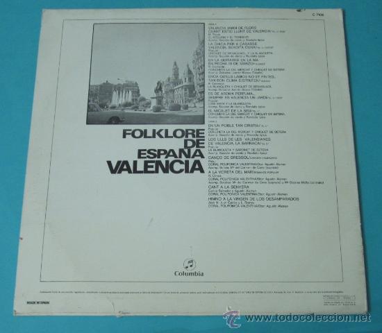 Discos de vinilo: FOLKLORE DE ESPA&Ntilde;A. VALENCIA. COLUMBIA - Foto 2