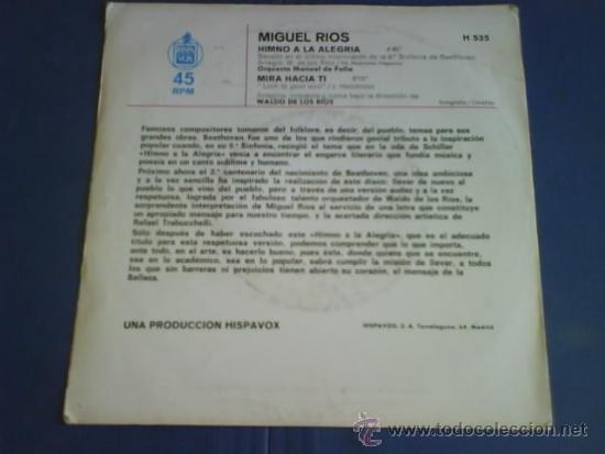 Discos de vinilo: MIGUEL RIOS  HIMNO DE LA ALEGRIA - Foto 2