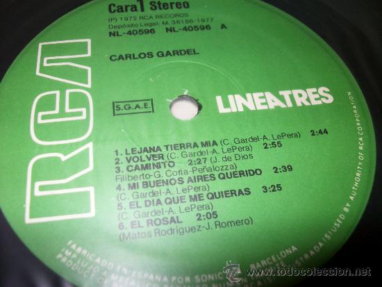 Disques de vinyle: LP	CARLOS GARDEL - LEJANA TIERRA MIA, VOLVER, CAMINITO, CUMPARSITA, &hellip;