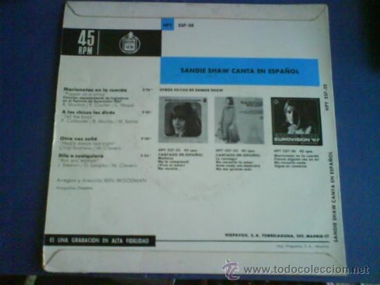 Discos de vinilo: SANDIE SHAW  MARIONETAS DEL AMOR  Ep - Foto 2