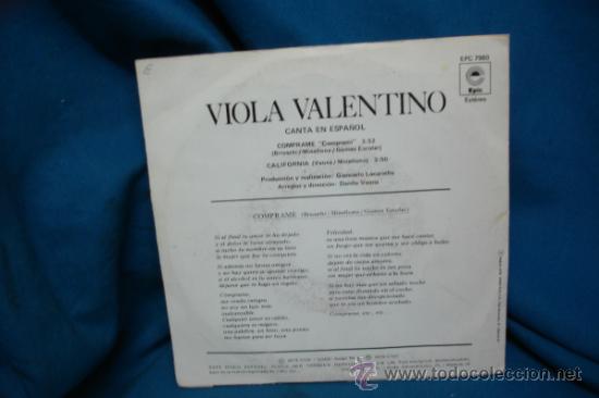 Discos de vinilo: VIOLA VALENTINO - COMPRAME / CALIFORNIA - EPIC 1979 - Foto 2