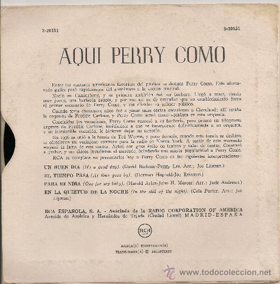 Discos de vinilo: PERRY COMO - AQUI PERRY COMO (EP ESPA&Ntilde;OL) - Foto 2