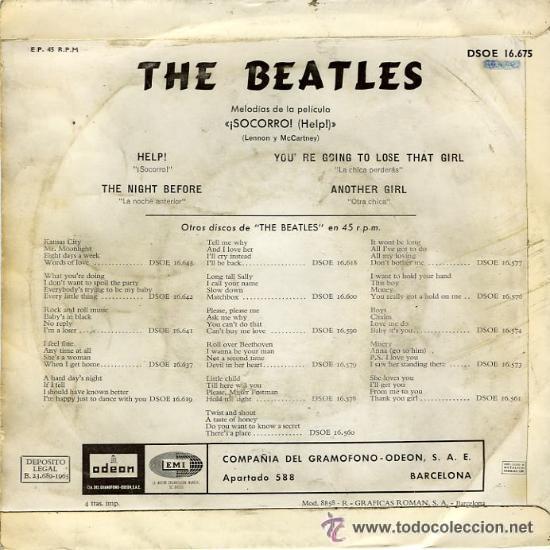 Discos de vinilo: THE BEATLES - HELP SOCORRO - EMI ODEON - 1965 - Foto 2