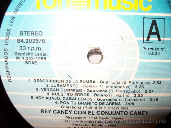 Vinyl records: REY CANEY - REY CANEY CON EL CONJUNTO CANEY - BOLEROS Y GUARACHAS - FONOMUSIC	1985