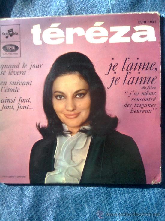 Discos de vinilo: Ter&eacute;za - Je l&acute;aime, je l&acute;aime + 3 (EP,Columbia 60&acute;s) Ed.Francesa original - ye ye fran&ccedil;ais. Muy raro