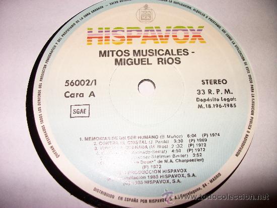 Discos de vinilo: LP MIGUEL RIOS (MITOS MUSICALES) - Foto 1