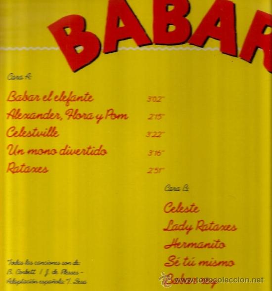 Discos de vinilo: LP BABAR , EL ELEFANTE - CANCIONES EN ESPA&Ntilde;OL - Foto 2