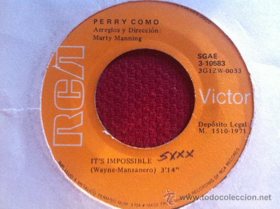 Discos de vinilo: 7&rdquo; SINGLE-PERRY COMO-ITS IMPOSSIBLE - Foto 1
