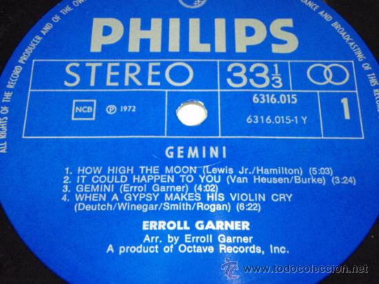 Discos de vinilo: ERROLL GARNER ( GEMINI ) SCANDINAVIA- 1972 LP33 PHILIPS - Foto 3