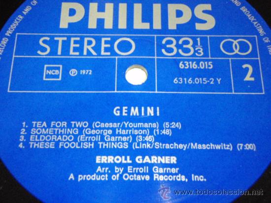 Discos de vinilo: ERROLL GARNER ( GEMINI ) SCANDINAVIA- 1972 LP33 PHILIPS - Foto 4