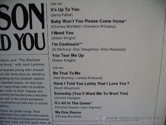 Discos de vinilo: RICKY NELSON ---- I NEED YOU - Foto 2