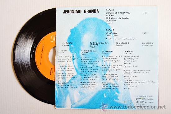 Discos de vinilo: JERONIMO GRANDA - Coplas de Carnaval/La A&ntilde;ada (RCA Single 1978) ESPA&Ntilde;A - Foto 2