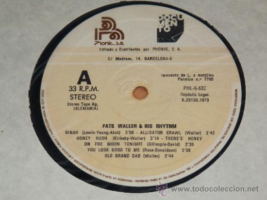 Vinyl-Schallplatten: FATS WALLER & HIS RHYTHM DOCU MEN TO PHONIC 1979 SOLO VINILO NO CAJA  COMPROBADO  JAZZ BLACK MUSIC