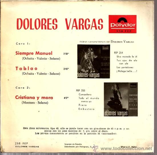 Discos de vinilo: EP DOLORES VARGAS : SIEMPRE MANUEL - Foto 2
