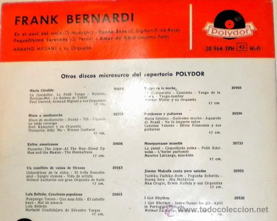 Discos de vinilo: Frank Bernardi - En el azul del Cielo ... / Polydor 1.959 - Foto 2