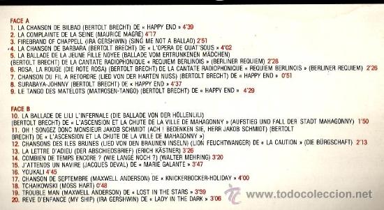 Discos de vinilo: LP UTE LEMPER : CHANTE & SINGS KURT WEILL - Foto 2